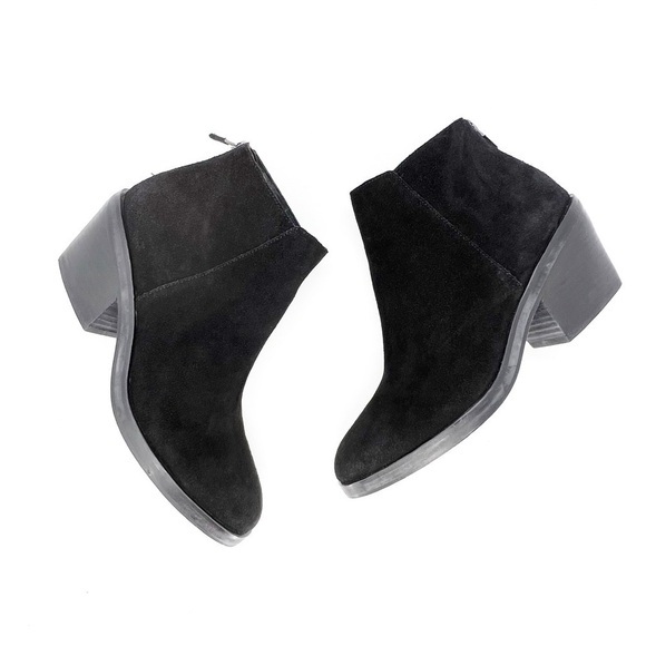 Eileen Fisher Rove Ankle Boots Black Suede Size 8.5 Block-Heel Zip Booties EUC - Picture 2 of 13